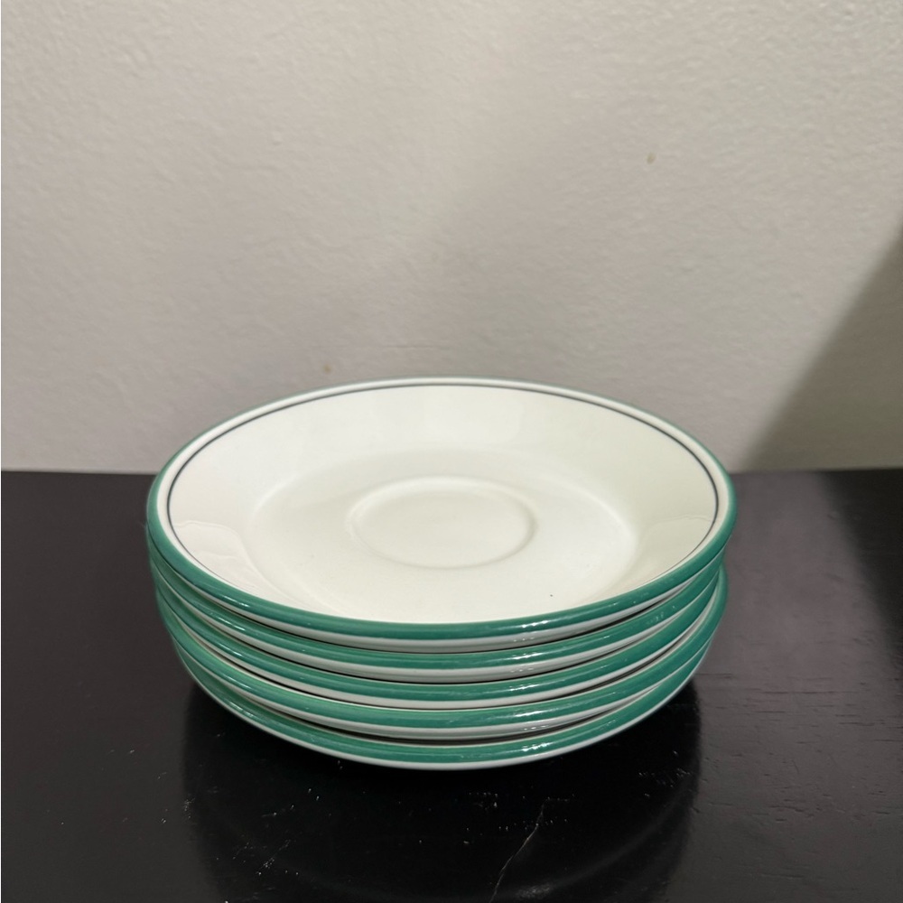Steelite International  Set of 5 Green Rim Coffee Tea Saucer